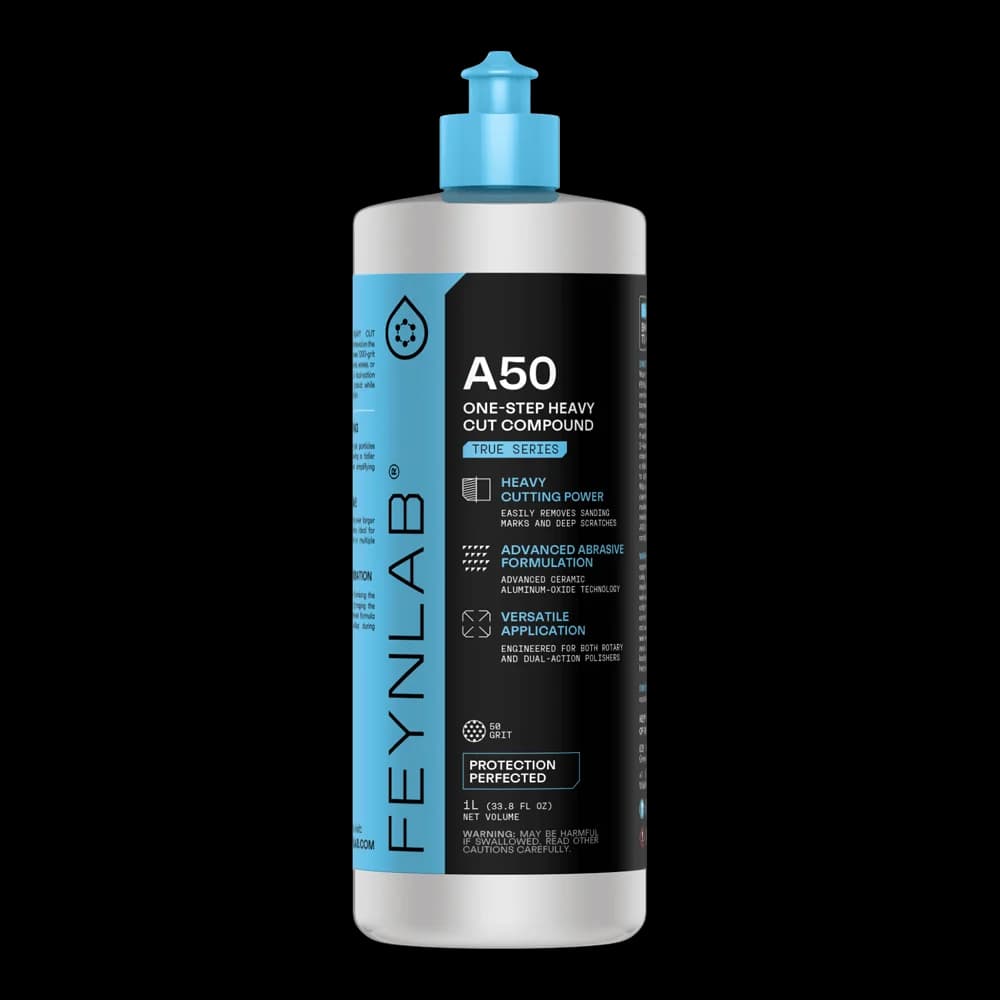 Přední strana lahve FEYNLAB A50 Super Heavy Cut Compound 1L - extrémně hrubá brusná pasta