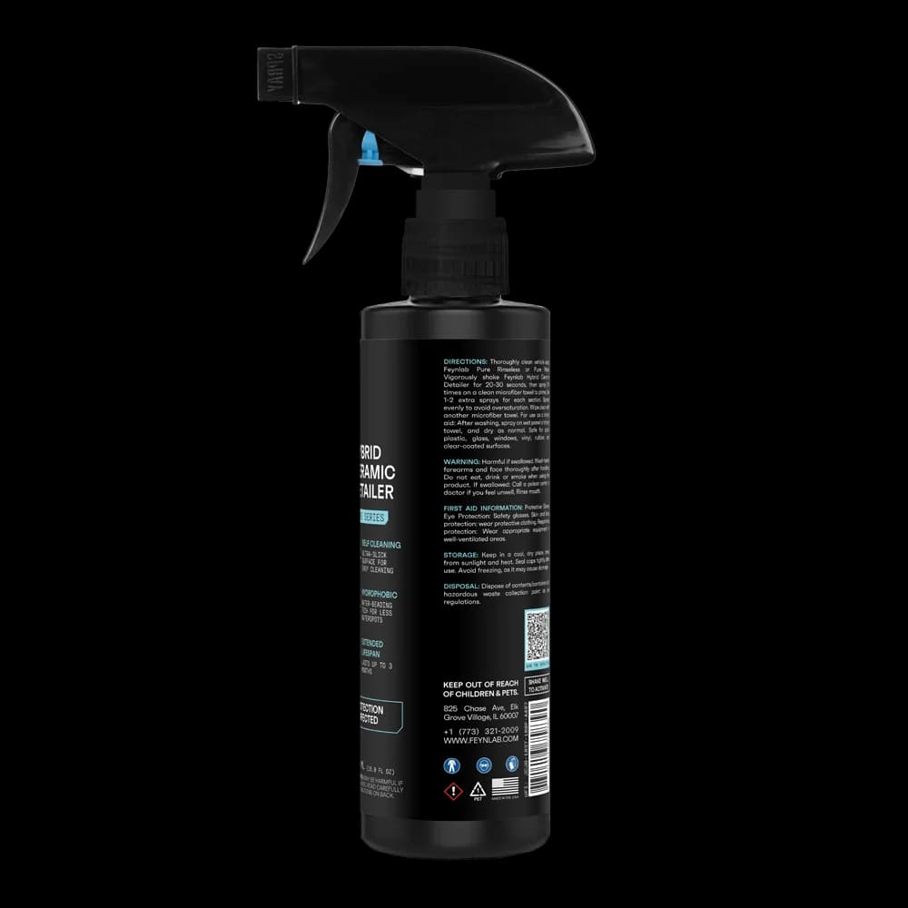 Zadní strana FEYNLAB Hybrid Ceramic Detailer 500ml s detailním návodem na správnou aplikaci do utěrky
