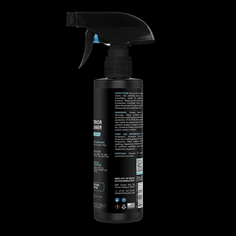 Zadní strana FEYNLAB Interior Cleaner 500ml s detailním návodem k bezpečnému odstraňování organické špíny